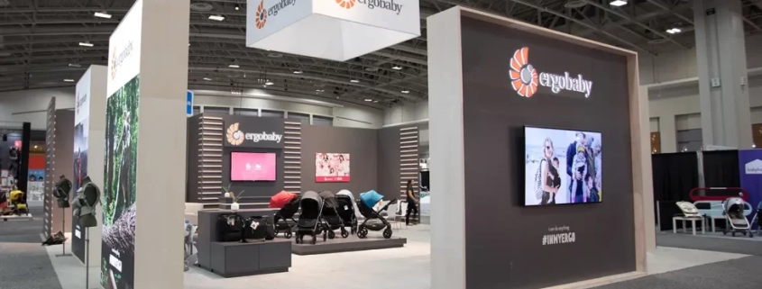 Monitor rental mounted on wall of trade show booth, Audio Visual Equipment Rental Services for Trade Shows