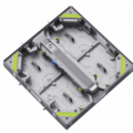 Angled view of the back panel of the beMatrix 1.5mm LEDskin tile, highlighting its durable build, lightweight frame, and compatibility with the beMatrix b62 frame system.