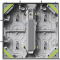 Close-up image of the back panel of the beMatrix 1.5mm LEDskin tile, showcasing its robust design, lightweight construction, and compatibility with the b62 frame system.