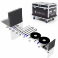 Image of the beMatrix 1.5mm LEDskin tile rental kit, showcasing the tiles, cables, connectors, and custom transport case for safe and efficient event setups.