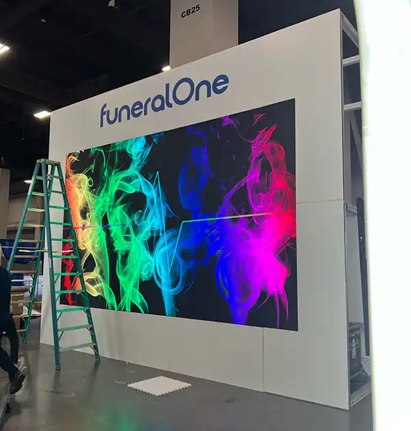 2.6mm LED video wall rental at Las Vegas Convention Center trade show booth by AVR Expos