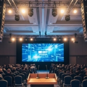 Sound engineer tuning audio equipment for a Washington DC conference event.