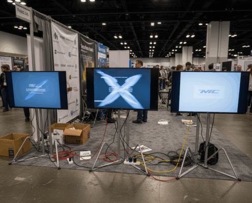 Poorly Positioned Screens in a Trade Show Booth