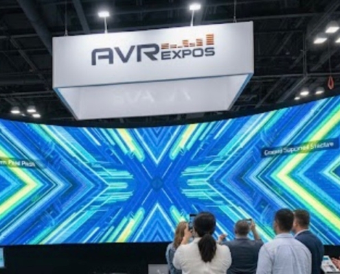 LED video wall setup for a trade show booth with AVR Expos.
