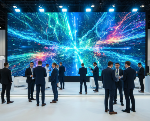 LED wall installed in an Orlando trade show booth replacing traditional printed graphics.