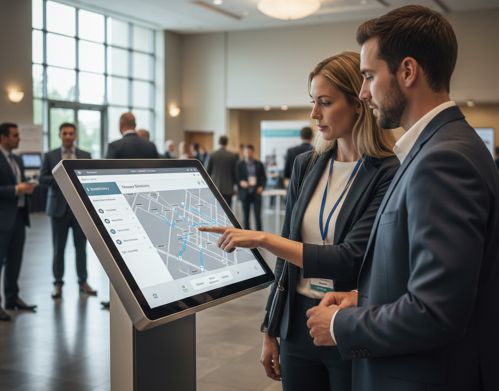 Touchscreen wayfinding kiosk used at a large event