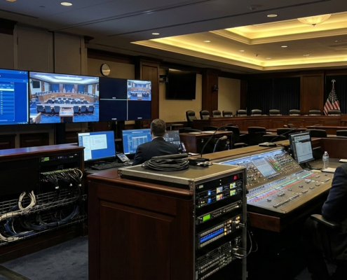 Secure AV setup with monitors and controlled audio for a government conference in Washington DC