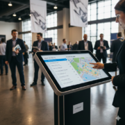 Attendee using a touchscreen kiosk at a live event