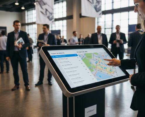 Attendee using a touchscreen kiosk at a live event