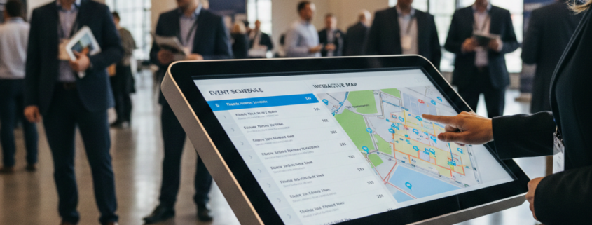 Attendee using a touchscreen kiosk at a live event