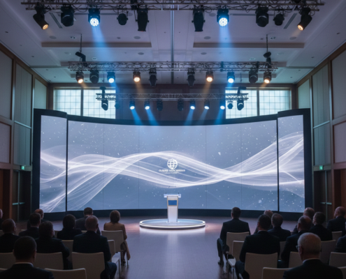 Large LED stage backdrop used for a corporate conference general session