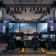Audio visual production equipment setup for large corporate conference