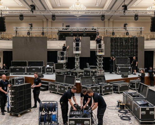 AV equipment being delivered and installed for conference