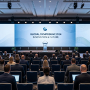 Corporate conference stage using large LED display wall