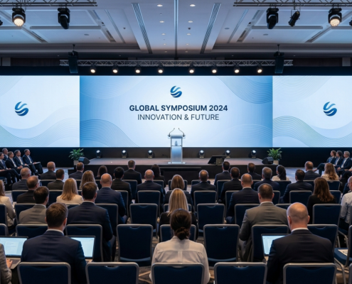 Corporate conference stage using large LED display wall