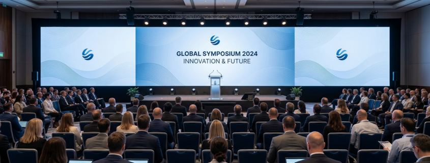 Corporate conference stage using large LED display wall