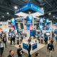 trade show booth visible from multiple angles across exhibit hall