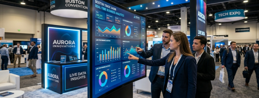 touchscreen data visualization display at Boston trade show booth