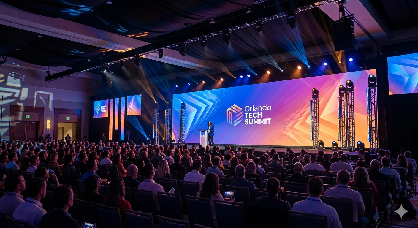 large LED presentation screen for Atlanta corporate audience