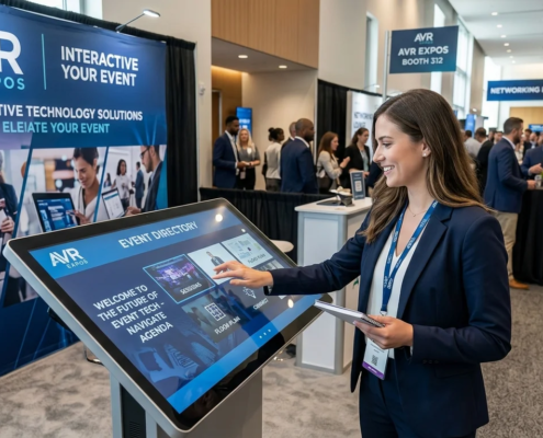 attendees engaging with digital conference technology in Orlando